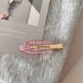 Detail of a pink mosaic acetate hair clip with metal base on aesthetic card background - Sakura Pink
