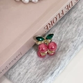 Mini pince à cheveux cerise avec monture en métal doré et perles roses pour femmes - Rose foncé
