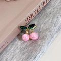 Pinza de pelo cereza con perlas rosas y hojas de cristal sobre metal dorado - Rosa Claro
