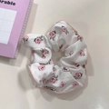 Floral print oversized scrunchie with pink roses and detailed lace edging for women - Pink