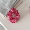 Elegant bright pink pleated mesh scrunchie with soft ruffled texture and elastic hair band - Small / Pink