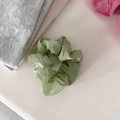 Elegant light green pleated organza hair scrunchie with soft pastel aesthetic - Small / Green