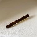 Geometric dark brown acetate alligator hair clip with a vintage gold metal base - Brown