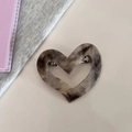 Elegant acetate heart hair clip with dark marble pattern and silver metal spring clip - Gray