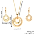 Detailed view of gold jewelry set showing dimensions of double circle rhinestone necklace - Gold (Z00518-10G)