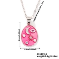 Silver chain necklace with pink enamel oval pendant featuring moon and star zircon accents - Pink (N01209-6)