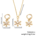 Detailed view of gold snowflake necklace and earrings set with zircon stones and measurements - Gold