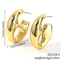 Pendientes de gota dorados pulidos de 3,4cm x 2,5cm con acabado metálico liso - Estilo de Aro de Gota Grueso (E01724-2)