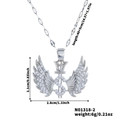 Detail view of wing pendant necklace dimensions with silver dollar sign and crown charm - Silver Style (N01318-2)