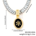 Détails de la chaîne de 60cm et du pendentif flocon de 3,1x1,5cm avec dimensions - Long Ovale Noir (N01392-602A)