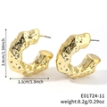 Golden chunky C-shape hoop earrings with hammered lava texture and silver ear studs - Lava Texture C-Shape Style (E01724-11)