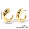 Polished gold geometric C-shaped hoop earrings with chunky minimalist metal design - Mirror Polished Rounded C-Shape Style (E01724-12)