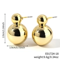 Golden double ball drop earrings with a high-polished finish in a minimalist geometric style - Double Ball Balance Style (E01724-18)
