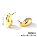 Polished gold teardrop stud earrings with a glossy metallic mirror finish and size specs - Glossy Small Teardrop Style (E01724-22)