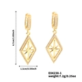 Detailed view of gold geometric fan earrings with zircon star and dimensions measurement - Gold Rhombus Star Style (E04238-1) / Gold