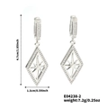 Detail view of silver hollow diamond-encrusted rhombic earrings with size dimensions - Silver Rhombus Star Style (E04238-2) / Silver