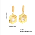 Detail view of gold fan-shaped drop earrings with dimensions 4.4cm by 1.9cm and weight 12.6g - Gold Hexagon Main Stone Style (E04240-1) / Gold