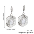 Silver square hexagon drop earrings with cubic zirconia inlay and radial textures - Silver Hexagon Main Stone Style (E04275-1) / Silver