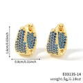 Dimensioni dettagliate degli orecchini in oro a U con pietre di zircone blu - Stile Blu Scuro (E03135-14)