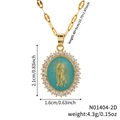 Detailopname van de religieuze Maagd Maria hanger ketting met kleurrijke zirkoon inlay - Cyaanblauw (N01404-2D)