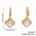 Detail showing dimensions and macro view of gold four-leaf clover zircon earrings - Gold Square Zirconia Style (E04284-2)