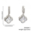 Detail of silver clover earrings with cubic zirconia and dimensions measurement 1.14 inch - Silver Square Zirconia Style (E04284-1)