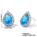 Detailweergave van de afmetingen van de blauwe druppeloorbellen met zirkonia halo - Hemelblauwe stijl (KSE00281-7)