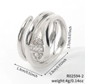 Macro detail of snake ring with dimensions 2.3x1.7cm and zircon stone accents - Silver (R02594-2)