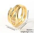 Macro detail of snake ring with zirconia inlay showing dimensions of 1.7cm diameter - Gold (R02594-1)