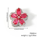 Detailed macro view of a floral red zircon jewelry charm with 1.3cm size measurement - Silver Rose Red Five-Petal Flower Charm (P3635-4) / Silver/Red