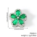Detail showing 1.3cm five-petal green gemstone flower charm with crystal border and silver bead - Silver Green Flower Jewelry Charm (P3635-3) / Silver/Green