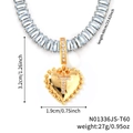 Goldene Herz-Halskette mit Buchstabe T Anhänger und blauen Baguette-Steinen, 60cm - Herz Anfangsbuchstabe T Stil (N01336JS-T60)