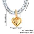 Goldene Herz-Halskette mit funkelndem Zirkon-Buchstaben W und hellblauer Steinkette - Herz Anfangsbuchstabe W Stil (N01336JS-W60)