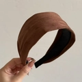 Detail shot of brown faux suede headband texture with inner non-slip black lining - 2# Coffee Wide Headband