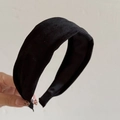 Detail of black wide velvet headband showing rich fabric texture and smooth satin lining - 1# Black Wide Headband