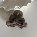 Detail of brown plush bow hair claw clip with velvet fabric and sturdy metal spring - Small Coffee Plush Bow Claw Clip