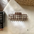 Elegant brown checkered geometric square hair claw clip for women on soft fabric - Khaki and White Plaid Square Claw Clip