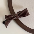 Plaid bow hair clip for high ponytail in vintage dark red and coffee checkered fabric - Coffee Plaid (5#)
