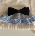 Sweet knit hair clip with grey yarn, floral fabric edge and a black velvet bow accessory - Gray Bow Ribbon Style