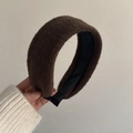 Detail of mocha brown plush headband showing the textured faux fur fabric and thick padded design - Coffee Knit Style / Coffee