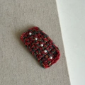 Close-up of handmade crochet Christmas hairpin with red green yarn and white pearls - Red Square Green Striped Clip (5#)