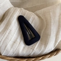 Detail of a black velvet triangle hair clip with metal buckle on a linen background - 12# Solid Black Triangle Hair Clip
