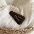 Detail of dark brown suede Fair Isle style BB hair clip on textured beige fabric - 11# Solid Brown Triangle Hair Clip