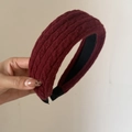Diadema de punto grueso burdeos con textura de rayas verticales para mujer - Diadema de Lana Roja