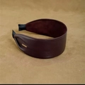 Retro dark brown wide leather headband with gold metal tag on a textured camel background - 1# Wine Red PU