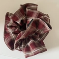 Chouchou à carreaux rouge et marron style preppy avec étiquette faite à la main - 6# Chouchou Rayures Rouge Vin