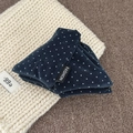Vintage navy blue polka dot velvet hair claw clip with fashion label on a soft knit fabric - Triangle / Blue Polka Dot