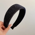 Close-up of thick grey plush sponge headband showing soft fuzzy texture and black inner lining - Navy Fuzzy Headband