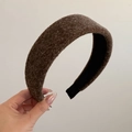 Detail of dark brown thick wool-textured headband with non-slip black lining - Coffee Fuzzy Headband