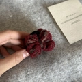 Macro detail of a winter burgundy knit double bow hair claw clip with vintage texture - 1# Wine Red Bow Claw Clip